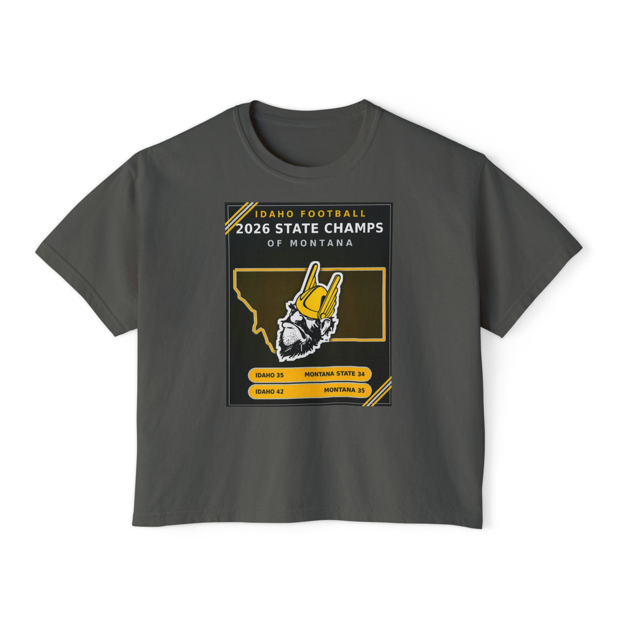 Idaho Football 2026 State Champs of Montana Women's Boxy Tee | Idaho Vandals Victory Shirt