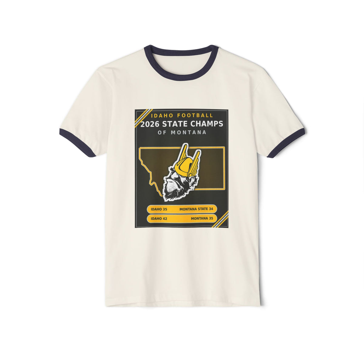 Idaho Football 2026 State Champs of Montana Ringer T-Shirt | Idaho Vandals Victory Tee