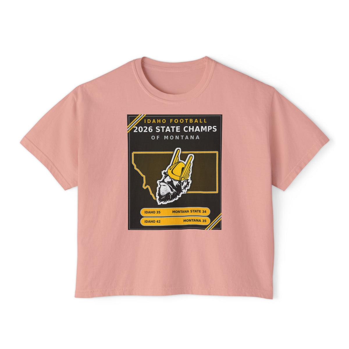 Idaho Football 2026 State Champs of Montana Women's Boxy Tee | Idaho Vandals Victory Shirt