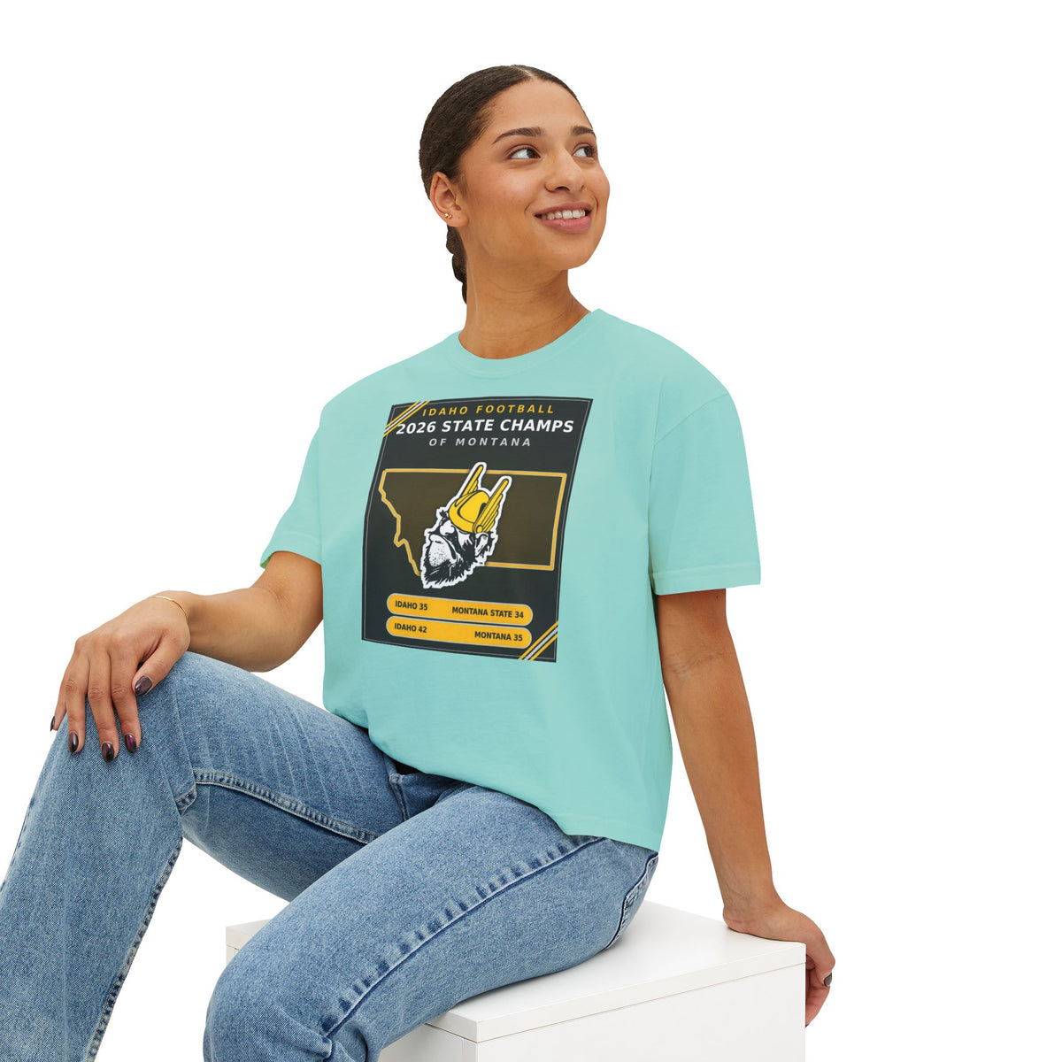 Idaho Football 2026 State Champs of Montana Women's Boxy Tee | Idaho Vandals Victory Shirt