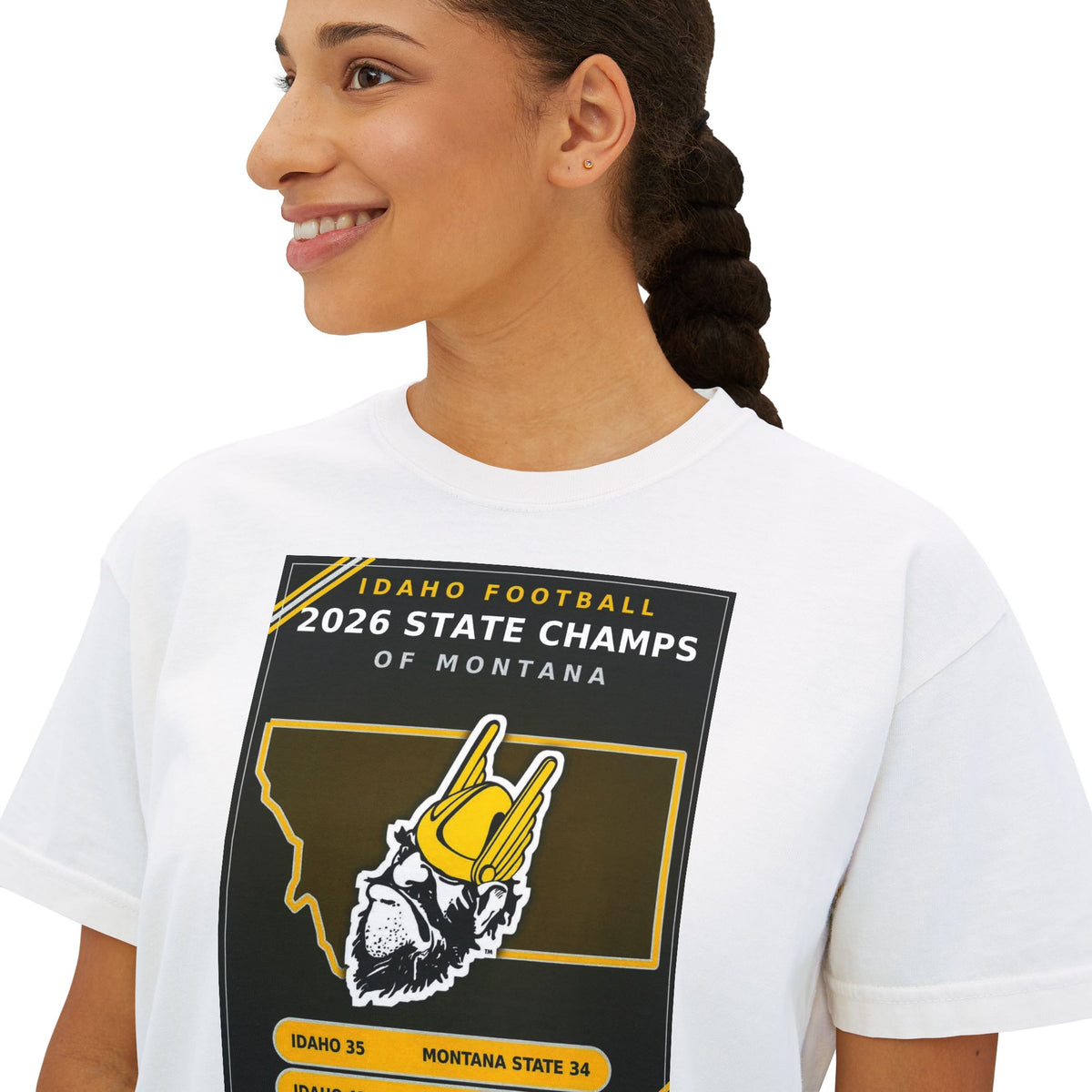 Idaho Football 2026 State Champs of Montana Women's Boxy Tee | Idaho Vandals Victory Shirt