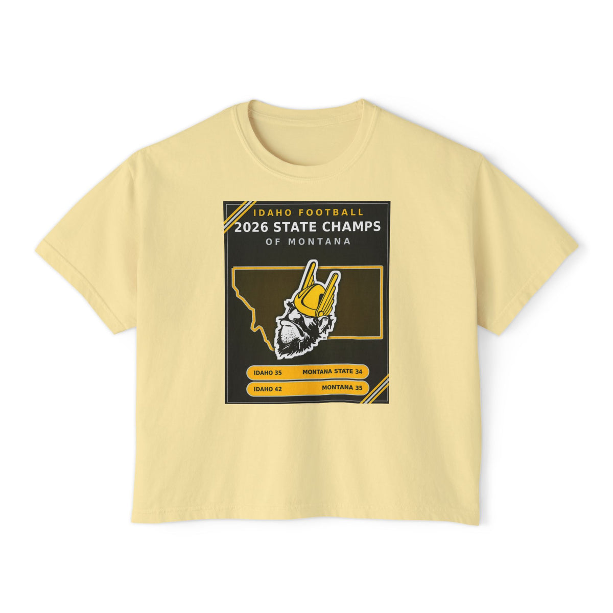 Idaho Football 2026 State Champs of Montana Women's Boxy Tee | Idaho Vandals Victory Shirt