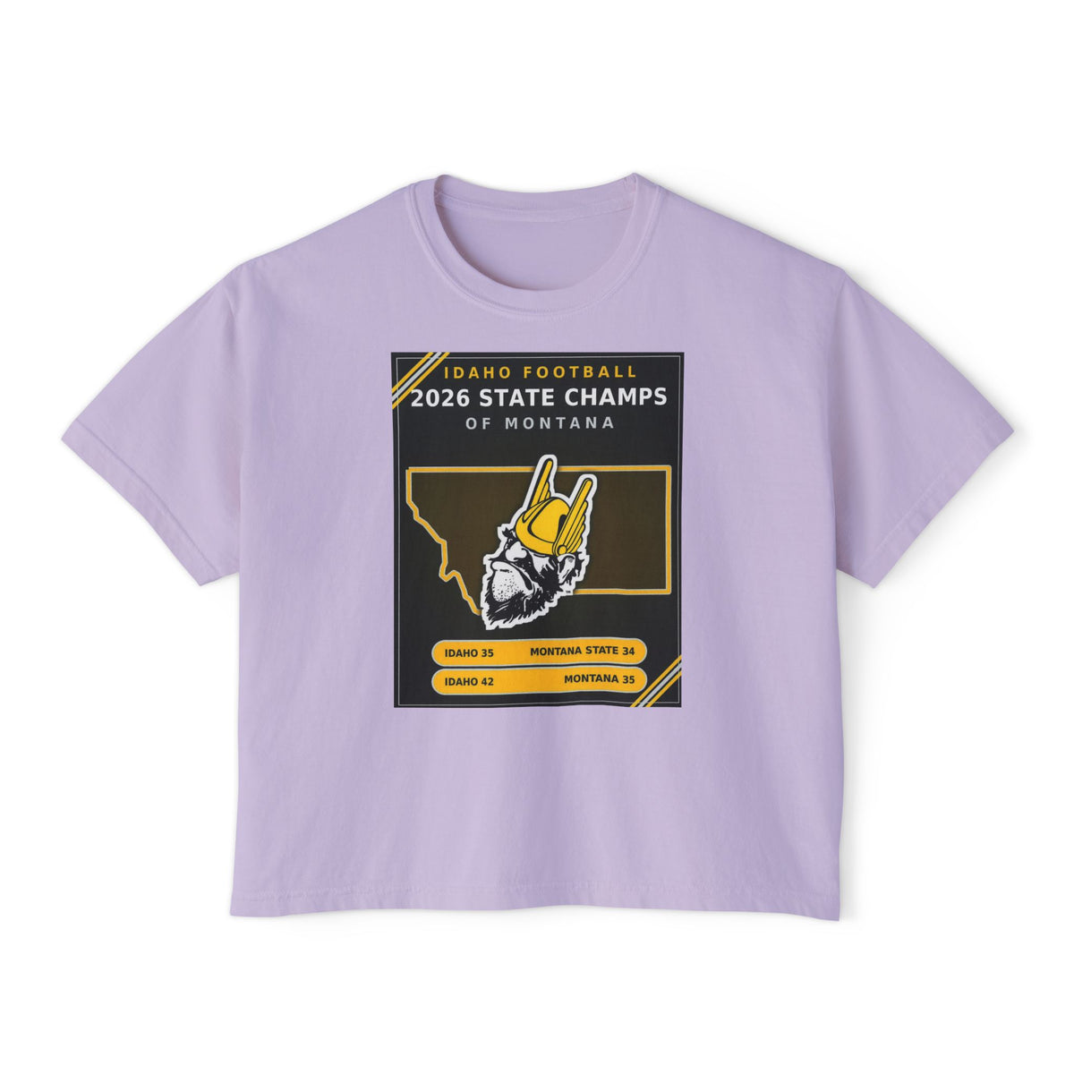 Idaho Football 2026 State Champs of Montana Women's Boxy Tee | Idaho Vandals Victory Shirt