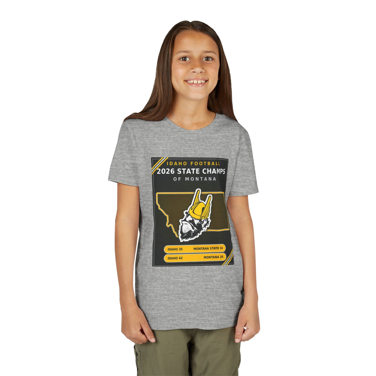 Idaho Football 2026 State Champs of Montana Youth T-Shirt | Idaho Vandals Victory Tee for Kids