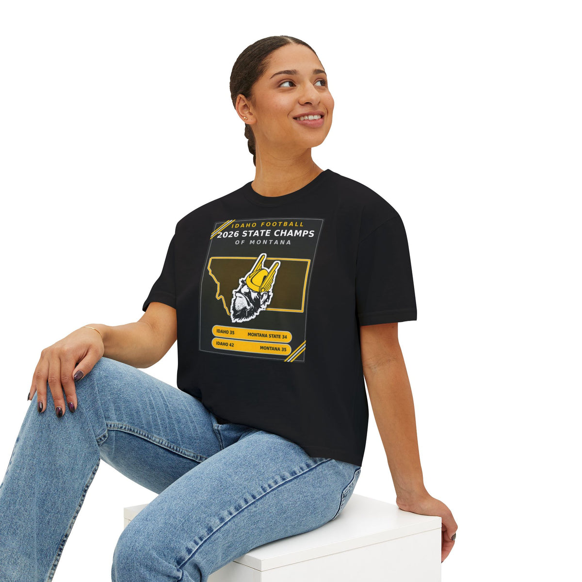 Idaho Football 2026 State Champs of Montana Women's Boxy Tee | Idaho Vandals Victory Shirt