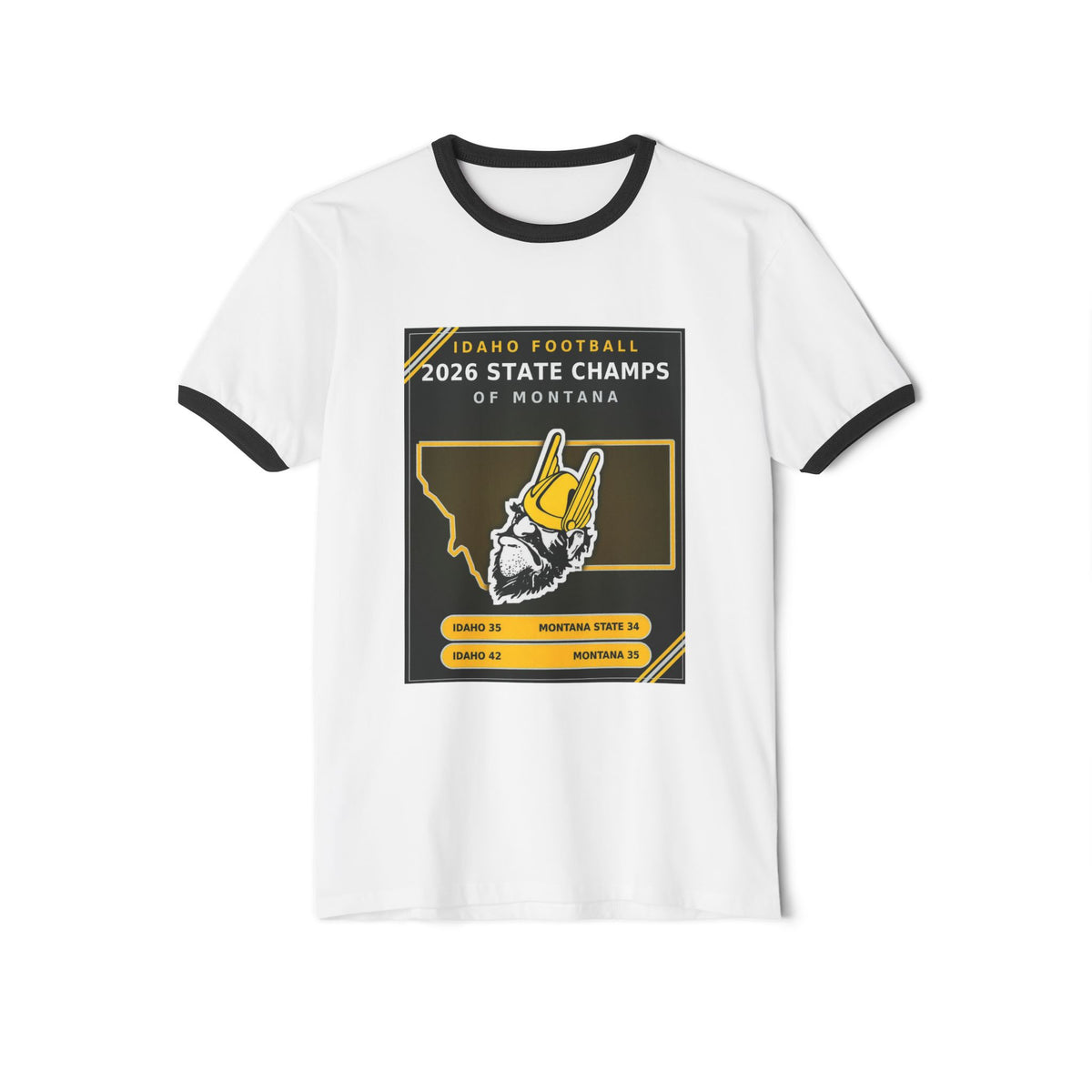 Idaho Football 2026 State Champs of Montana Ringer T-Shirt | Idaho Vandals Victory Tee