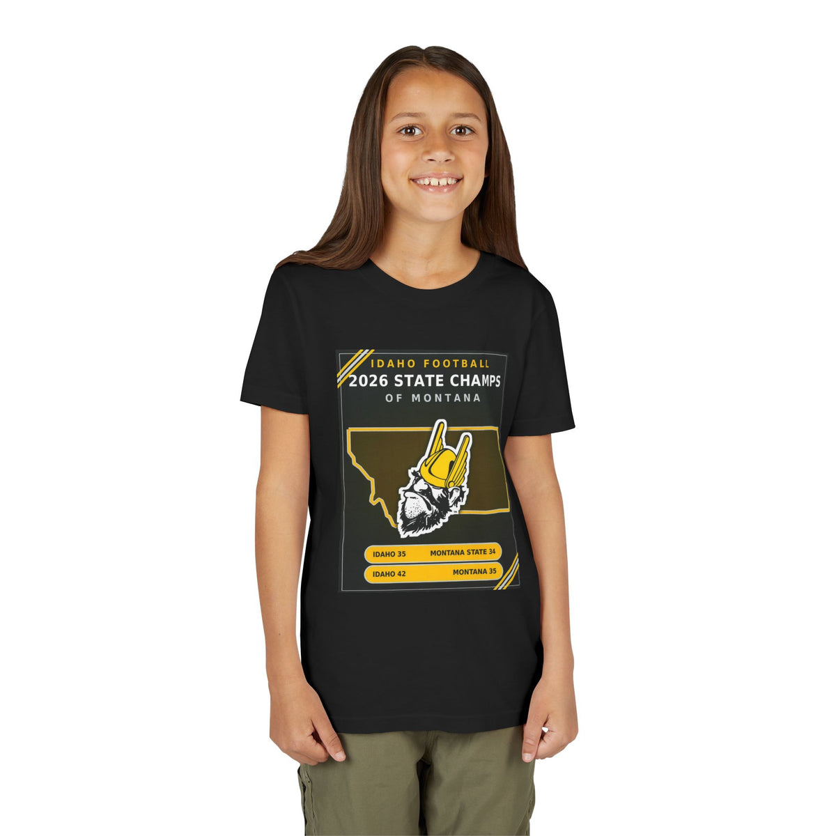 Idaho Football 2026 State Champs of Montana Youth T-Shirt | Idaho Vandals Victory Tee for Kids