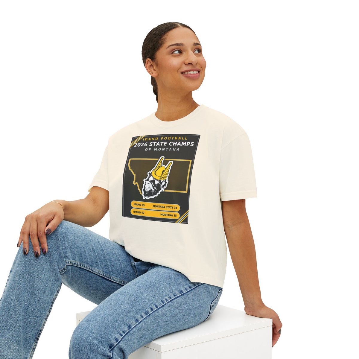 Idaho Football 2026 State Champs of Montana Women's Boxy Tee | Idaho Vandals Victory Shirt