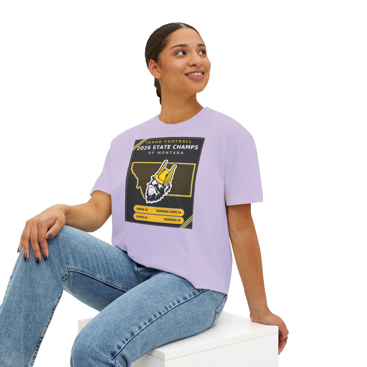 Idaho Football 2026 State Champs of Montana Women's Boxy Tee | Idaho Vandals Victory Shirt