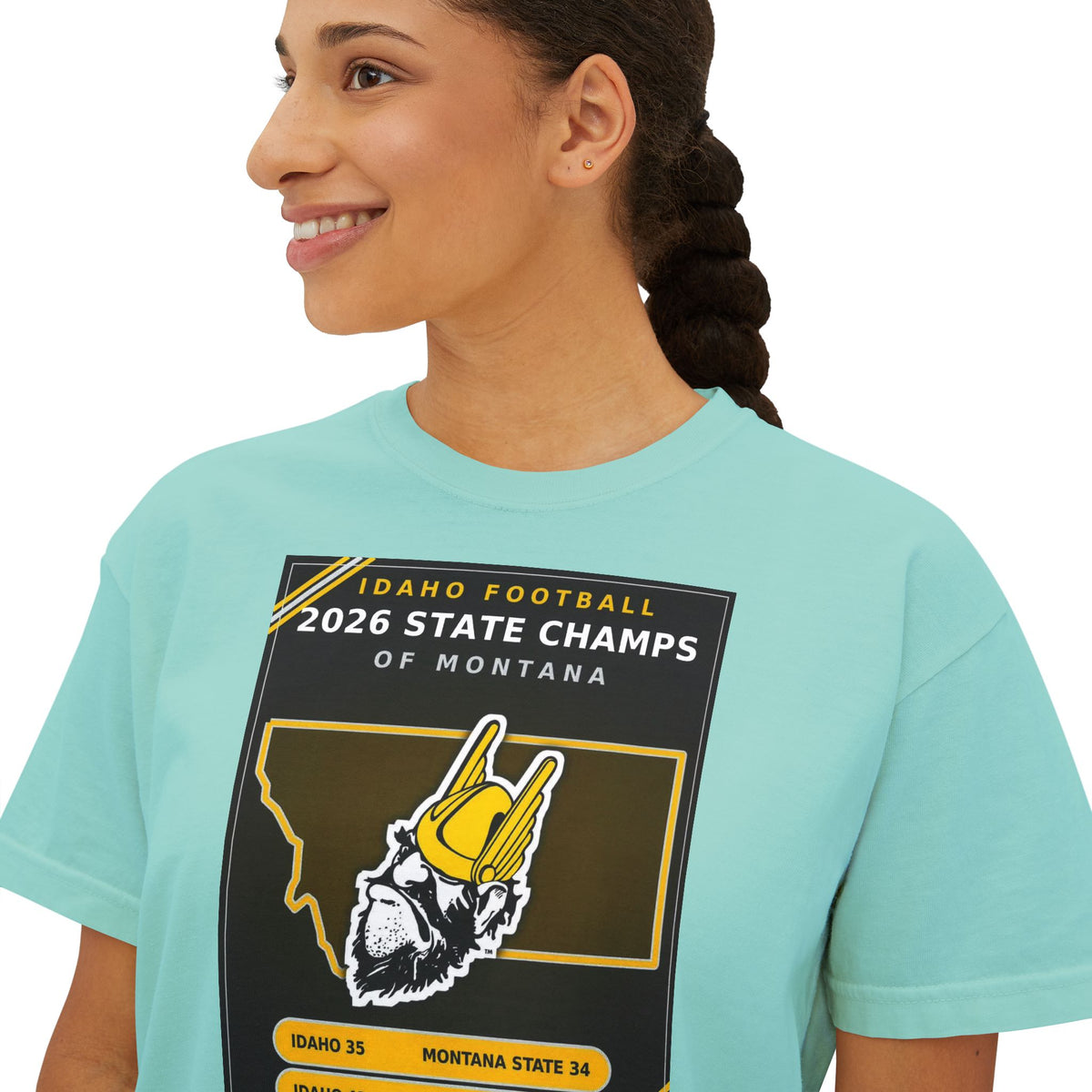 Idaho Football 2026 State Champs of Montana Women's Boxy Tee | Idaho Vandals Victory Shirt