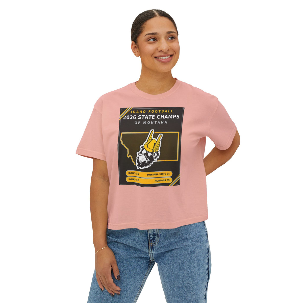 Idaho Football 2026 State Champs of Montana Women's Boxy Tee | Idaho Vandals Victory Shirt