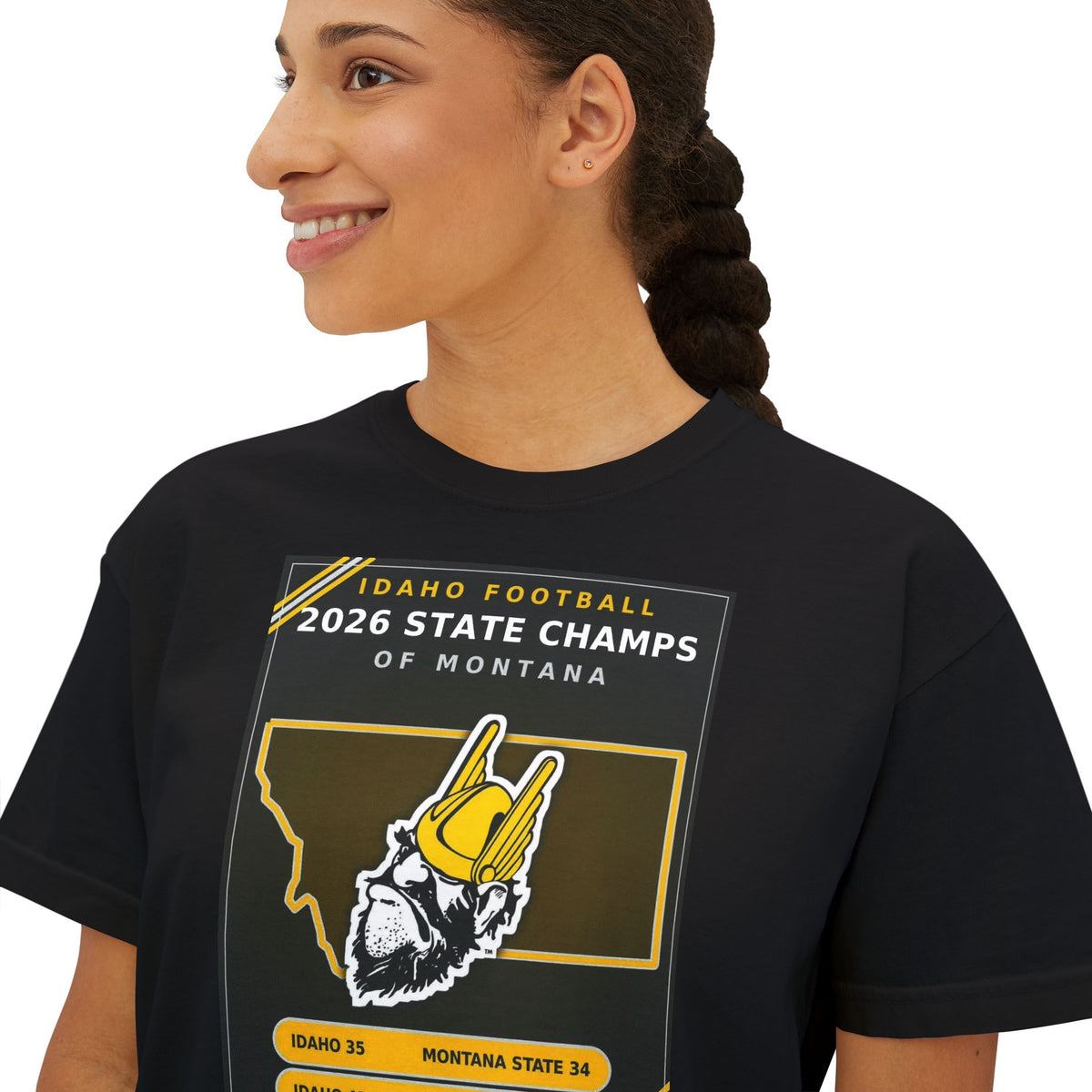 Idaho Football 2026 State Champs of Montana Women's Boxy Tee | Idaho Vandals Victory Shirt