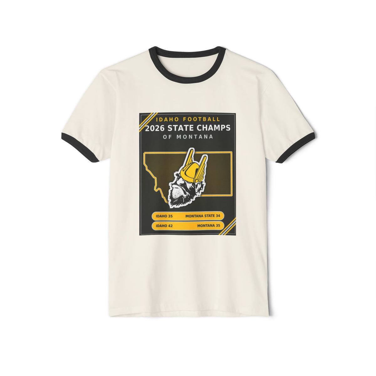Idaho Football 2026 State Champs of Montana Ringer T-Shirt | Idaho Vandals Victory Tee