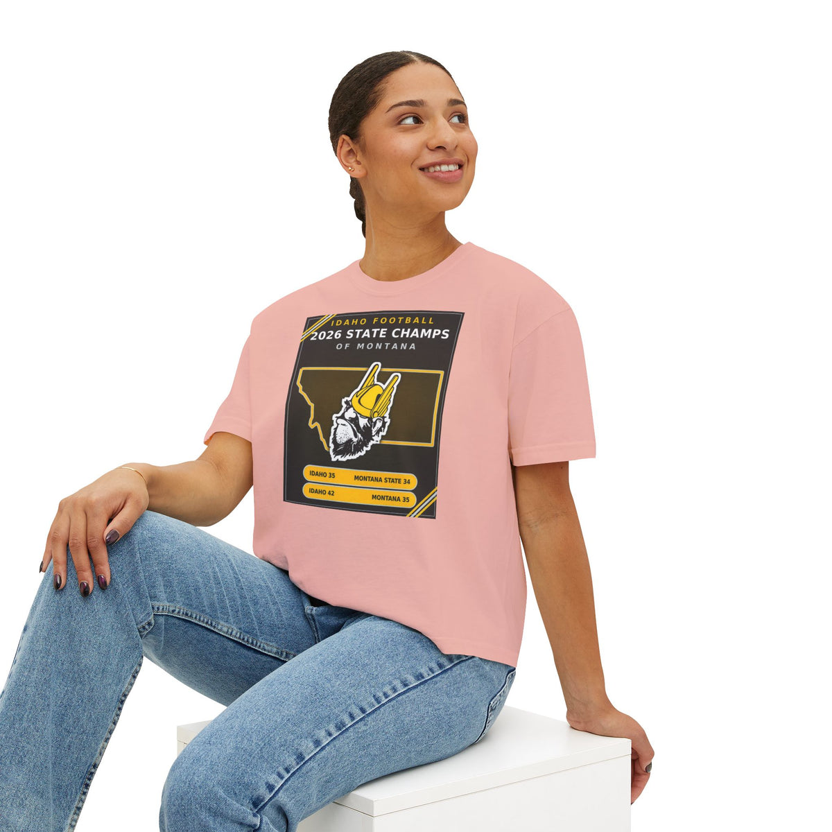 Idaho Football 2026 State Champs of Montana Women's Boxy Tee | Idaho Vandals Victory Shirt