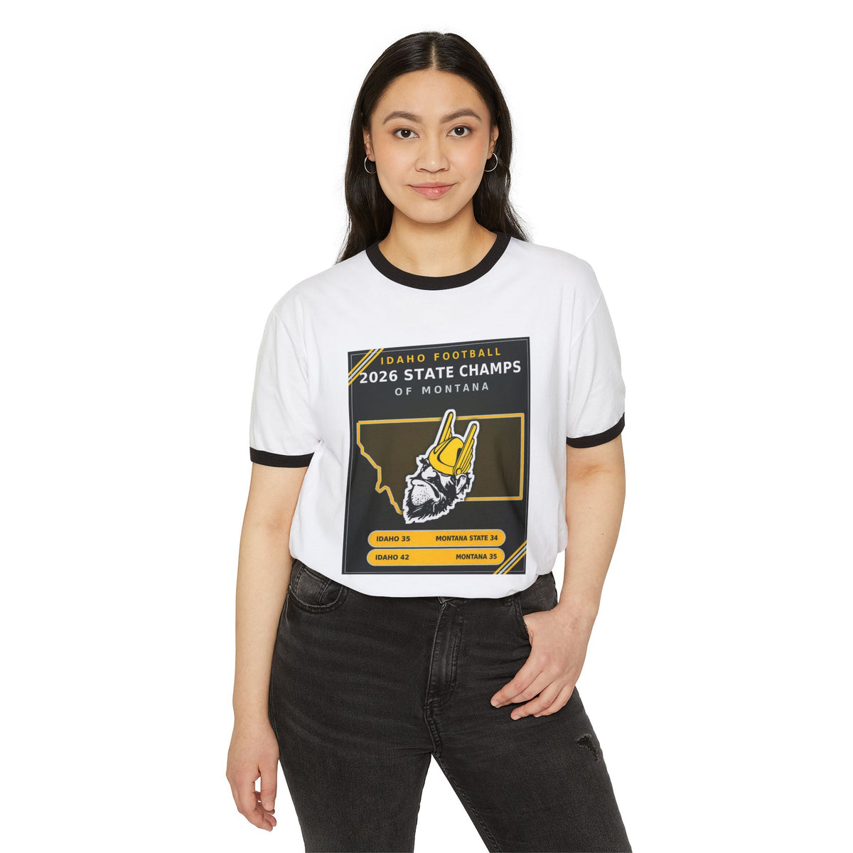 Idaho Football 2026 State Champs of Montana Ringer T-Shirt | Idaho Vandals Victory Tee
