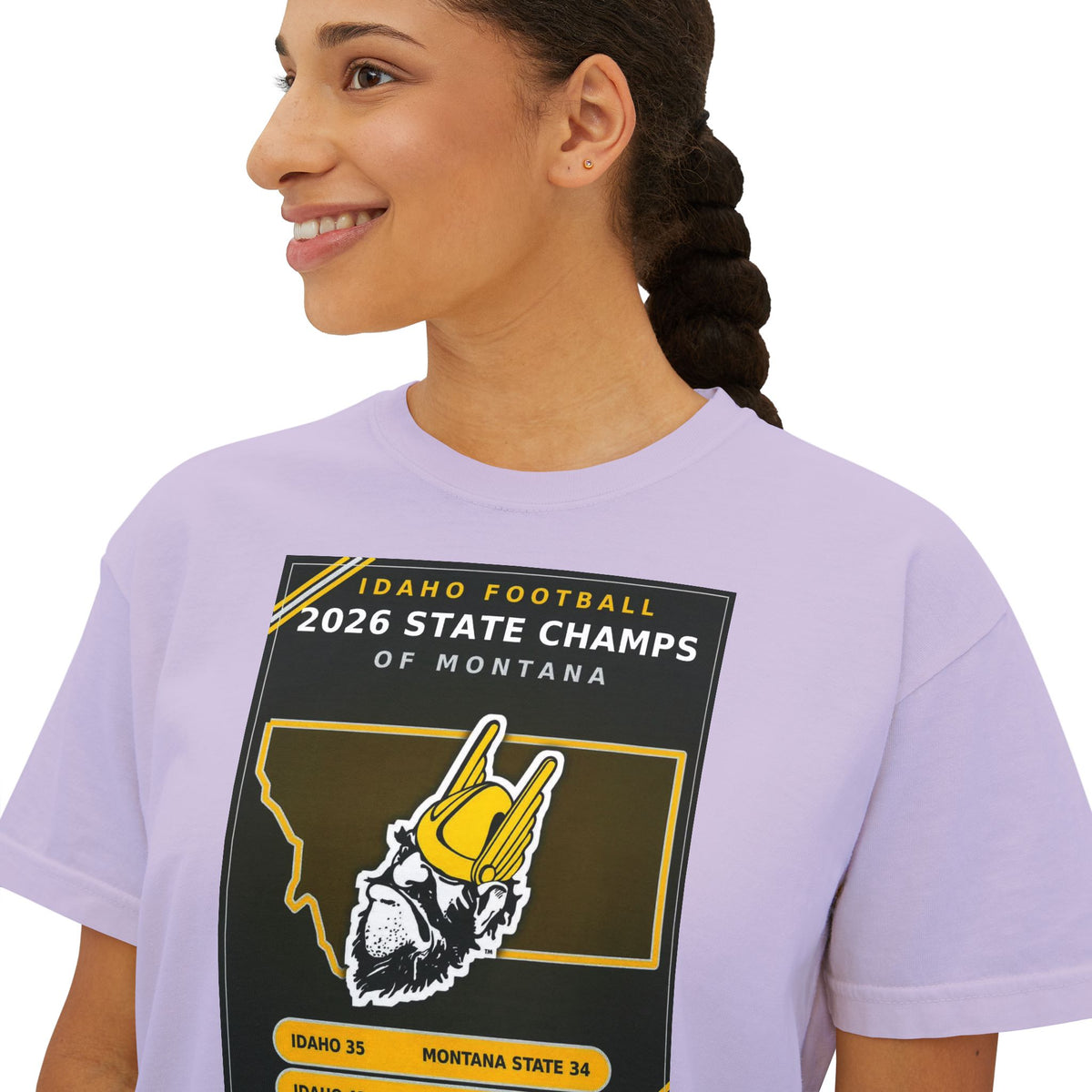 Idaho Football 2026 State Champs of Montana Women's Boxy Tee | Idaho Vandals Victory Shirt