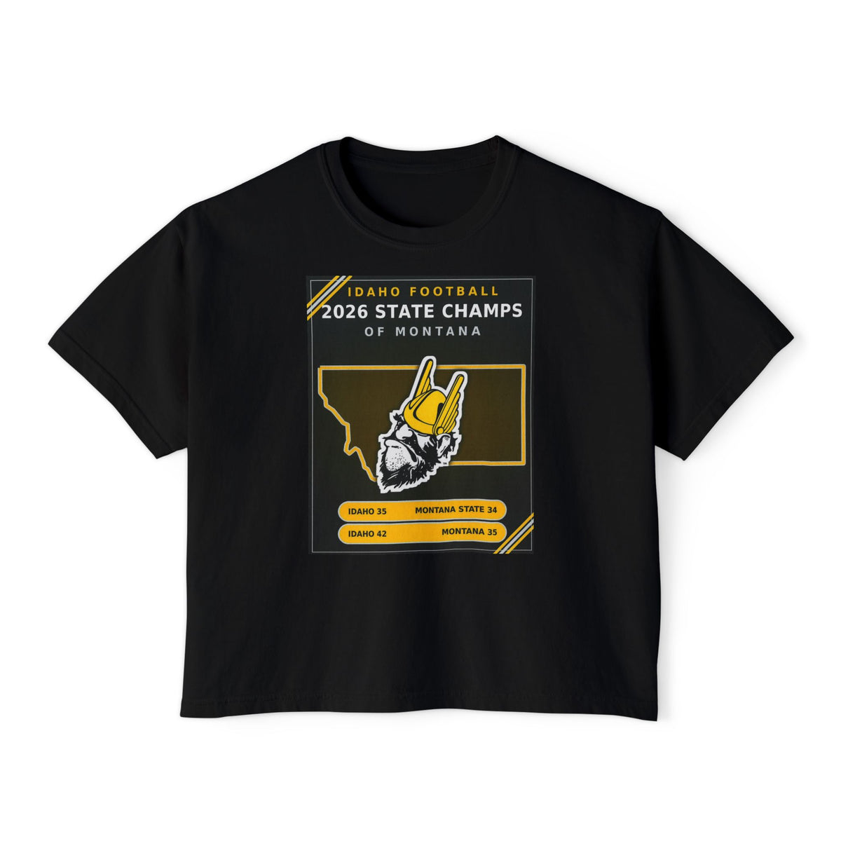 Idaho Football 2026 State Champs of Montana Women's Boxy Tee | Idaho Vandals Victory Shirt