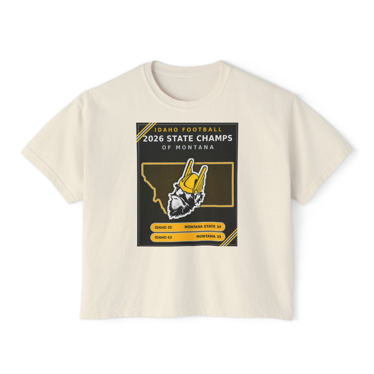 Idaho Football 2026 State Champs of Montana Women's Boxy Tee | Idaho Vandals Victory Shirt
