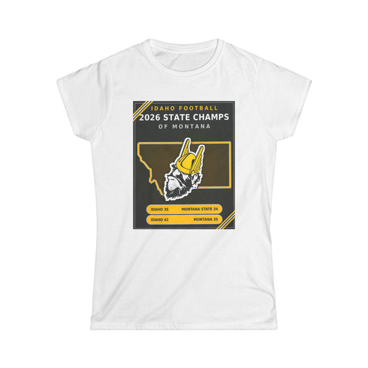 Idaho Football 2026 State Champs of Montana Women's Softstyle T-Shirt | Idaho Vandals Victory Tee