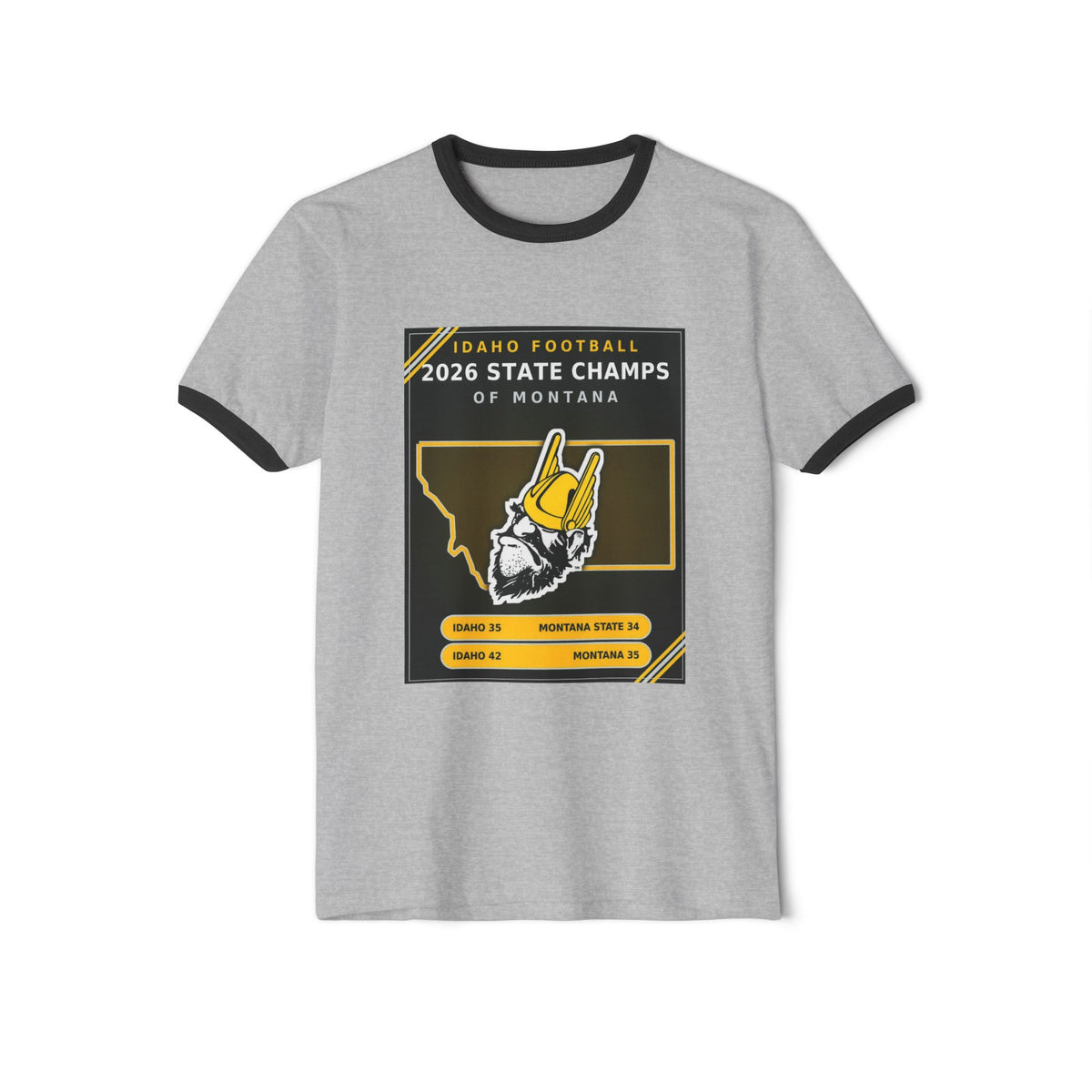 Idaho Football 2026 State Champs of Montana Ringer T-Shirt | Idaho Vandals Victory Tee