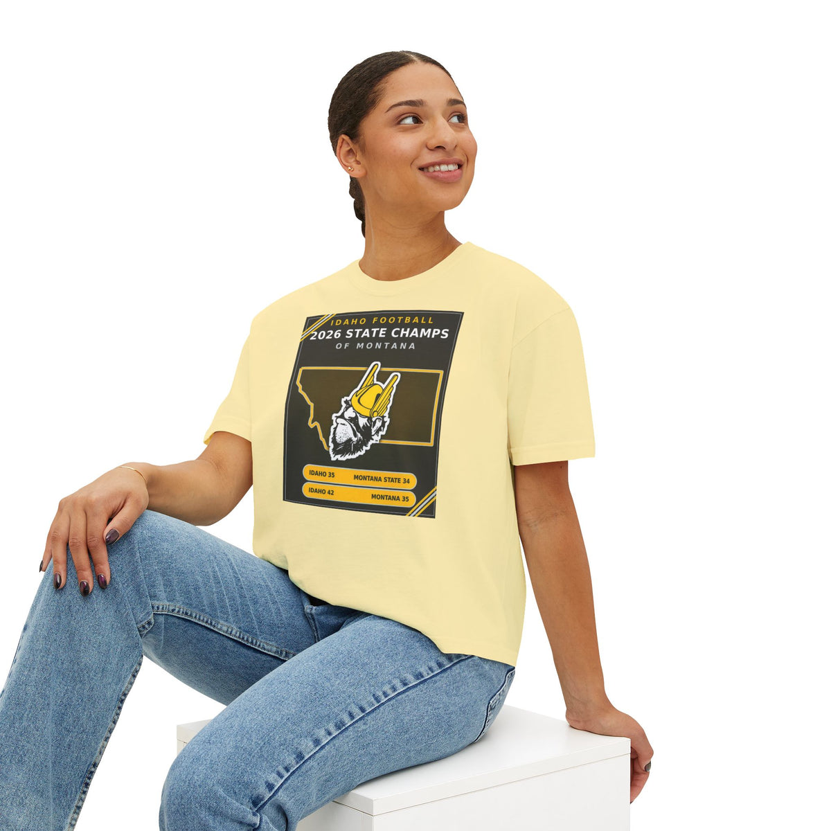 Idaho Football 2026 State Champs of Montana Women's Boxy Tee | Idaho Vandals Victory Shirt