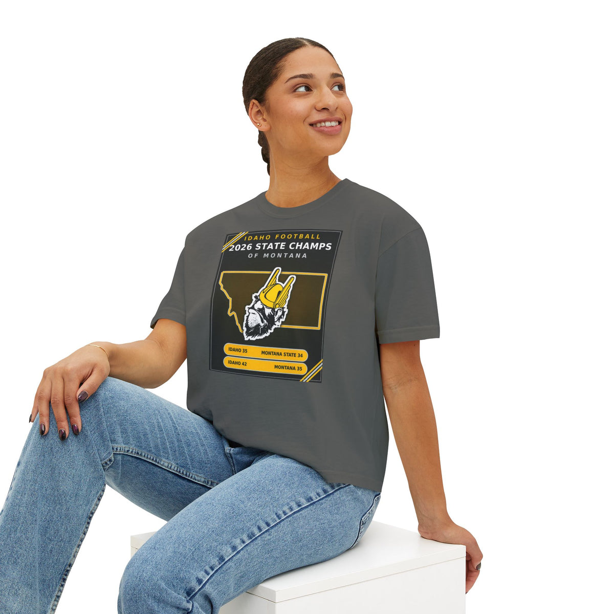 Idaho Football 2026 State Champs of Montana Women's Boxy Tee | Idaho Vandals Victory Shirt