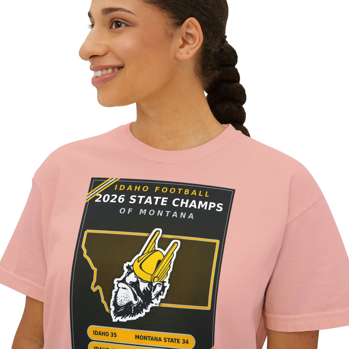 Idaho Football 2026 State Champs of Montana Women's Boxy Tee | Idaho Vandals Victory Shirt