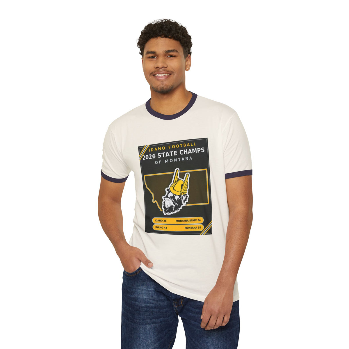 Idaho Football 2026 State Champs of Montana Ringer T-Shirt | Idaho Vandals Victory Tee