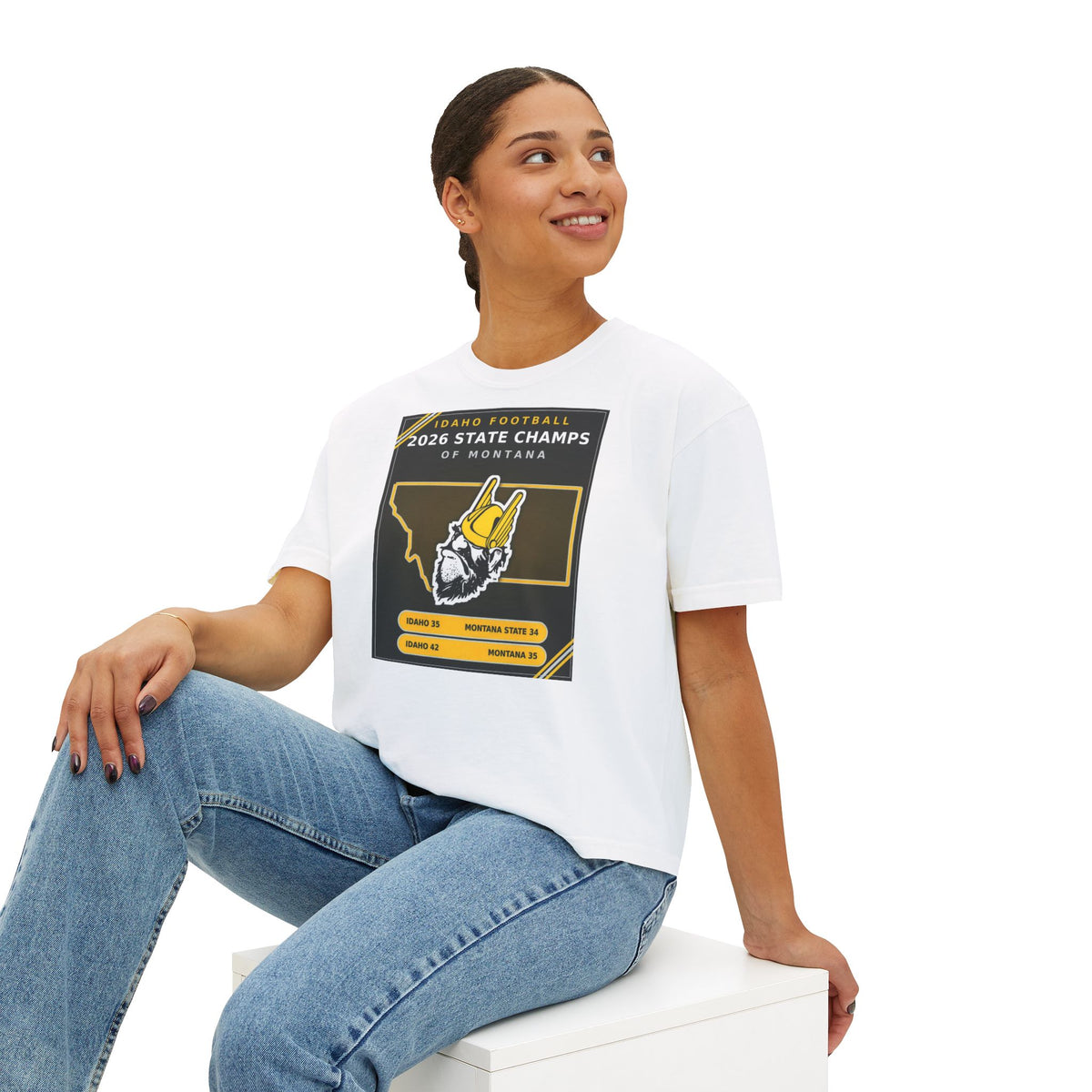 Idaho Football 2026 State Champs of Montana Women's Boxy Tee | Idaho Vandals Victory Shirt